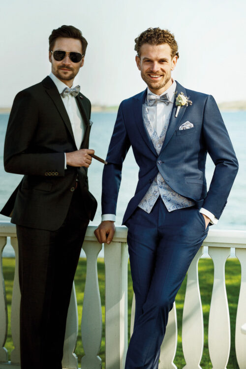 WILVORST slim fit melange kék esküvői öltöny 441102-34